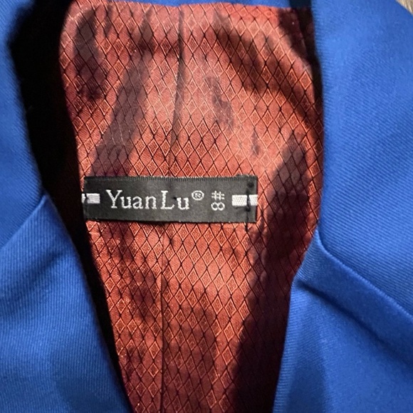 Boys Bright Blue Three Piece Tuxedo Jacket Vest Pants Size 8 - Picture 3 of 5